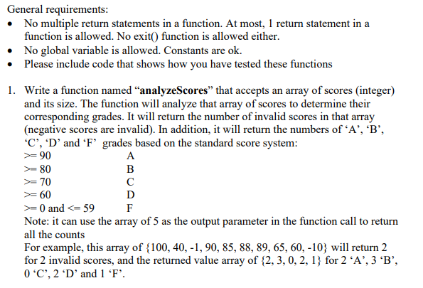 Solved General requirements: • No multiple return statements | Chegg.com