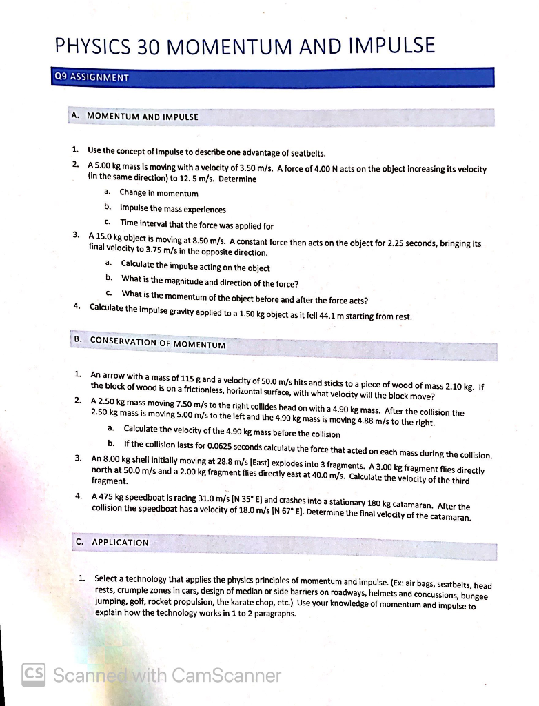 Solved PHYSICS 30 MOMENTUM AND IMPULSE Q9 ASSIGNMENT A. | Chegg.com