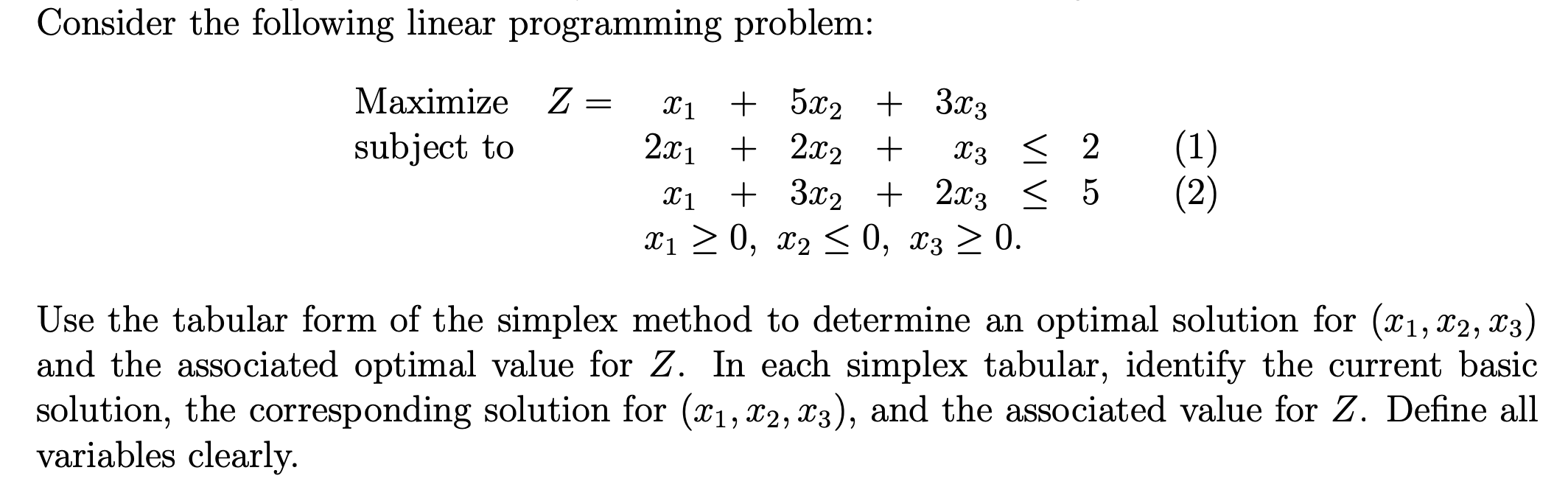 Solved Consider The Following Linear Programming Problem: | Chegg.com