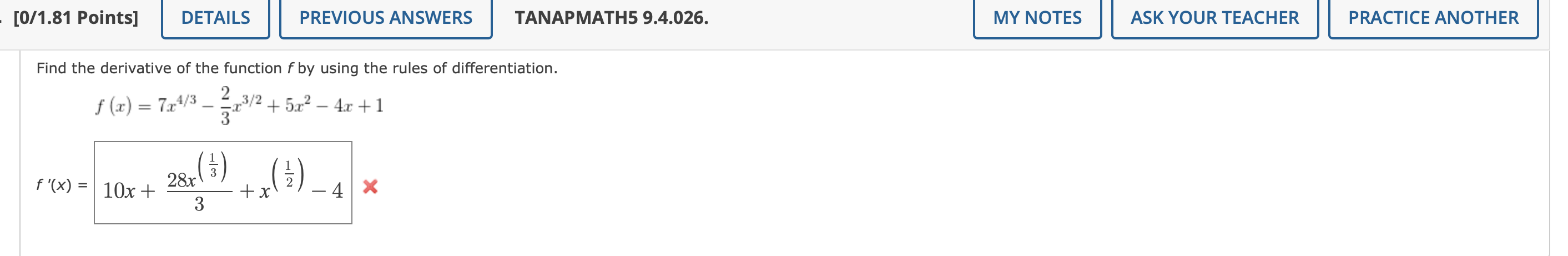 Solved Find the derivative of the function f by using the | Chegg.com