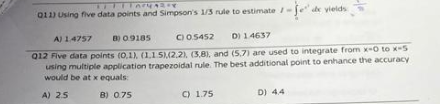 Q11) Using five data points and Simpson's 1/3 rule to | Chegg.com