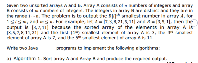 Solved Given Two Unsorted Arrays A And B. Array A Consists | Chegg.com