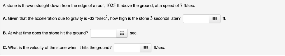 Solved A stone is thrown straight down from the edge of a | Chegg.com