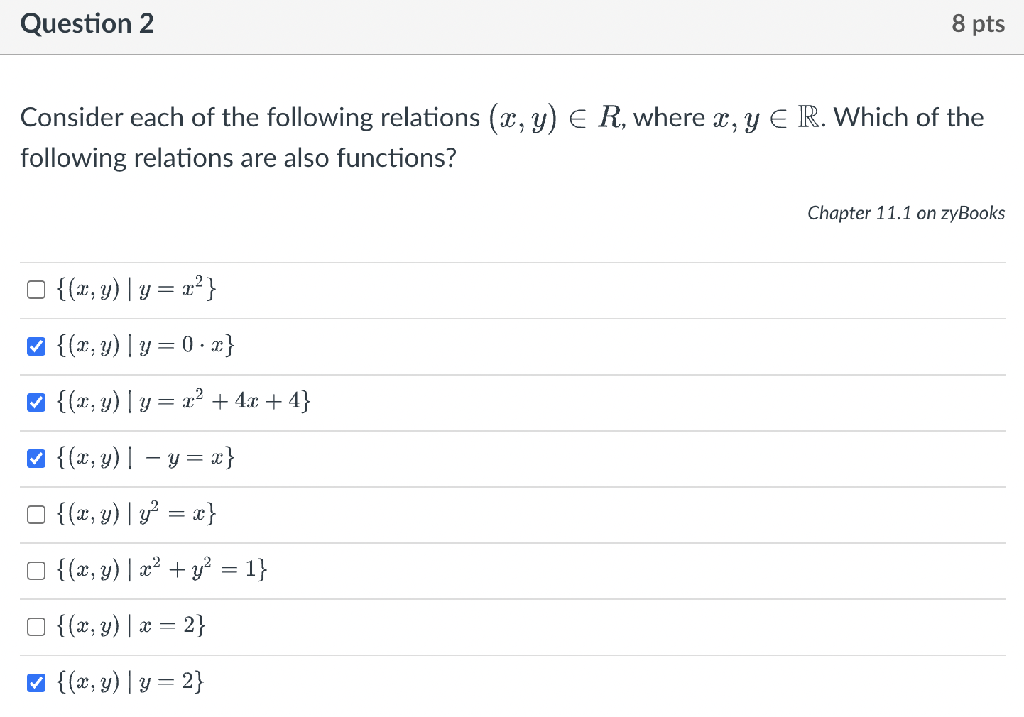 Solved Question 2 8 pts Consider each of the following | Chegg.com