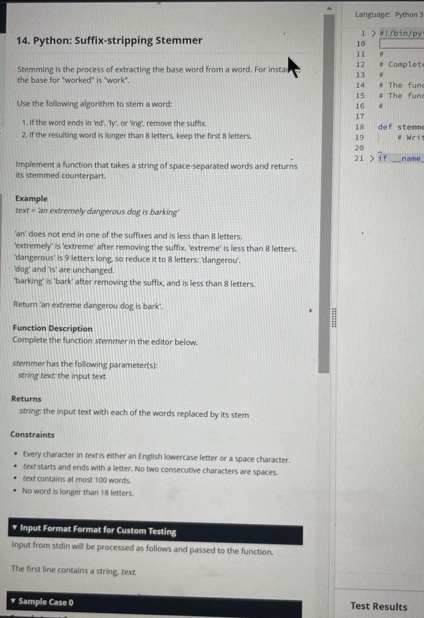 Stemming is the process of extracting the base word from a word. For instail the base for worked is work.
Use the followi