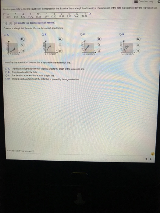 Solved Question Helo Use the given data to find the equation | Chegg.com