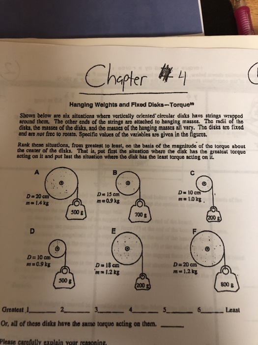 Solved Chapter Hanging Weights And Fixed DisksTorque Sho&hellip;