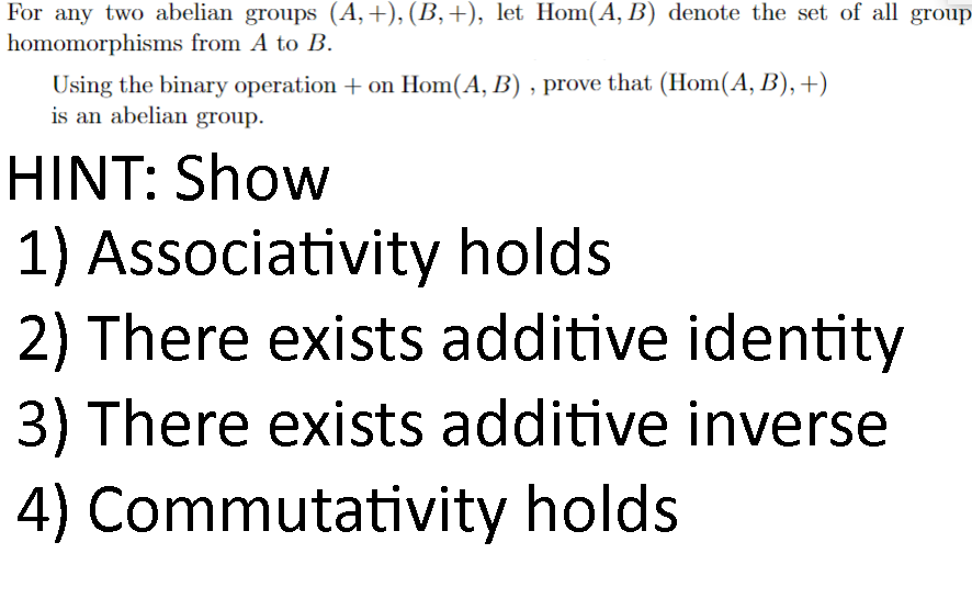 Solved Using The Binary Operation + On Hom(A,B), Prove That | Chegg.com