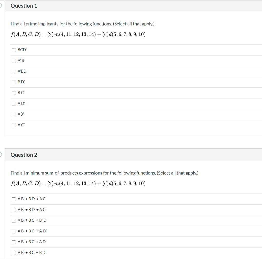 Solved Question 1 Find All Prime Implicants For The | Chegg.com