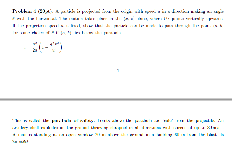 Solved Problem 4 (20pt): A particle is projected from the | Chegg.com