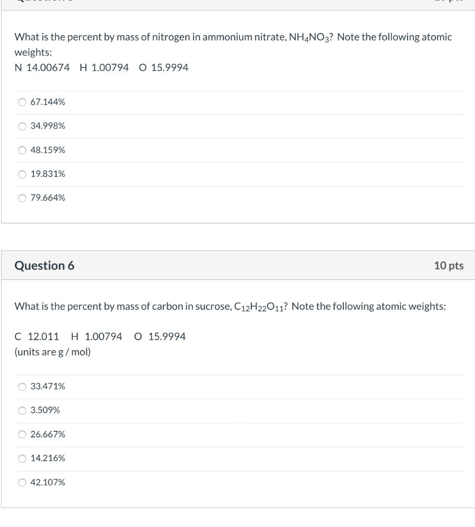 Solved Question 1 10 Pts What Is The Percent By Mass Of H