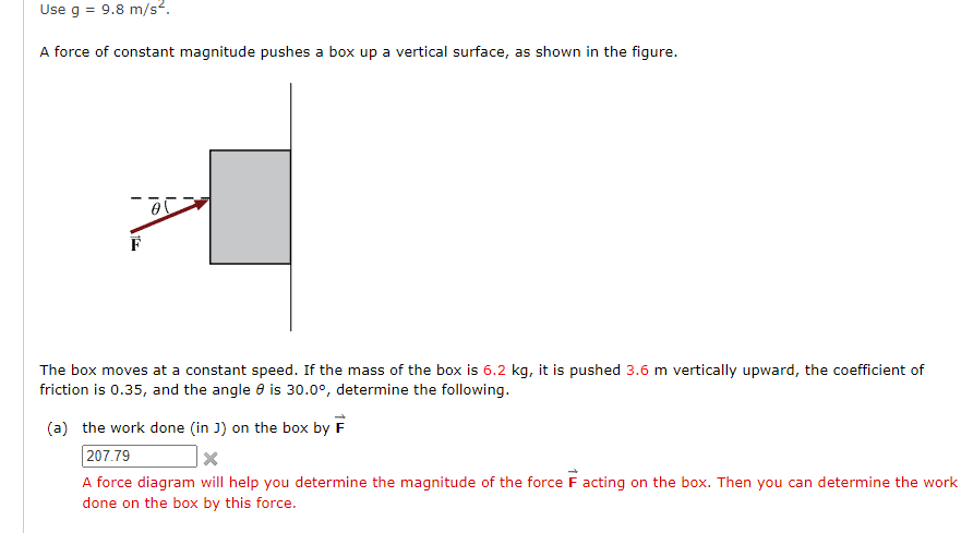 Solved Use g=9.8 m/s2. A force of constant magnitude pushes | Chegg.com