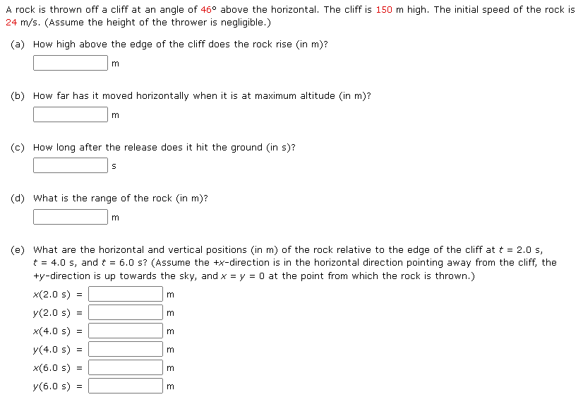Solved A rock is thrown off a cliff at an angle of 46∘ above | Chegg.com