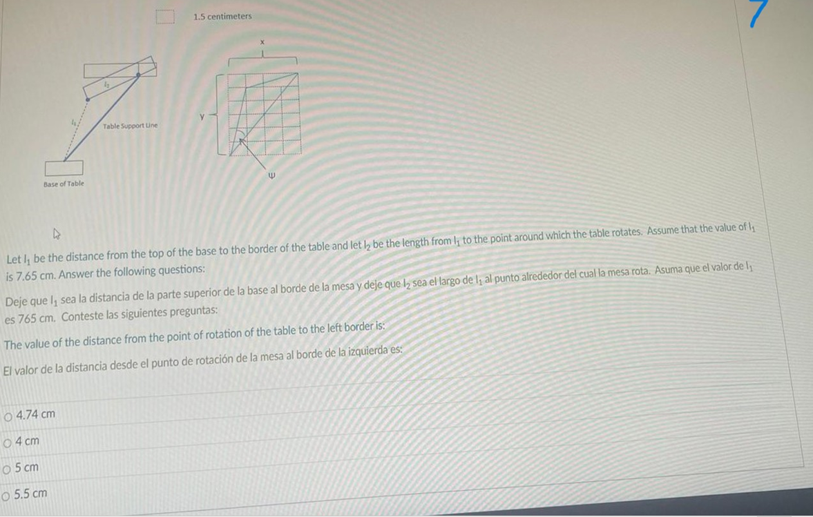 1.5 centimeters Let \( l_{1} \) be the distance from the top of the base to the border of the table and let \( l_{2} \) be th