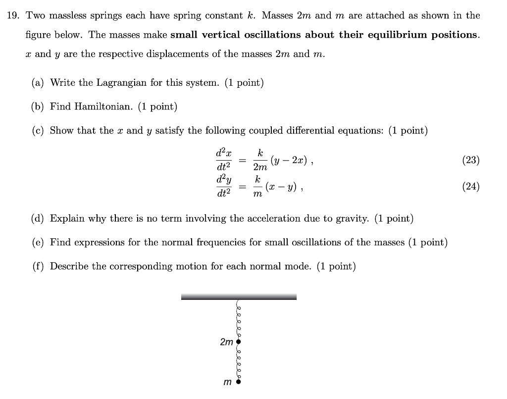 Solved 19. Two Massless Springs Each Have Spring Constant K. | Chegg.com