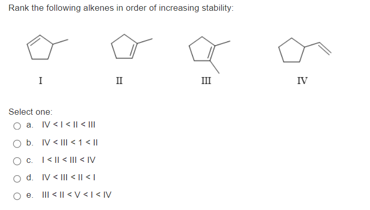 Solved Rank the following alkenes in order of increasing | Chegg.com