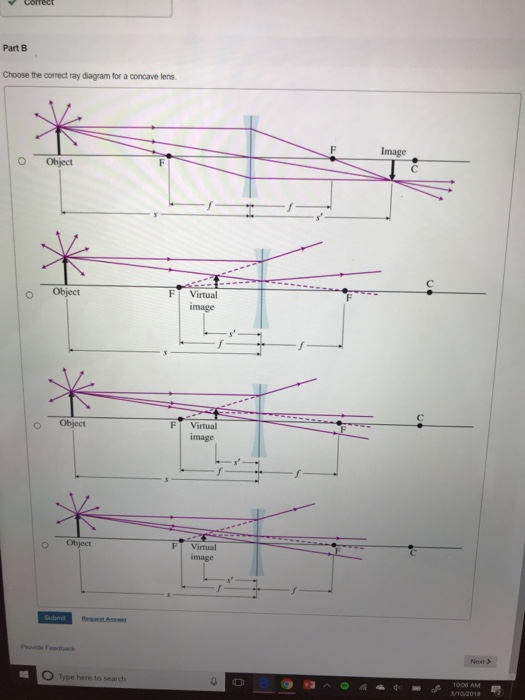 Solved Part B Choose the correct ray diagram for a concave | Chegg.com