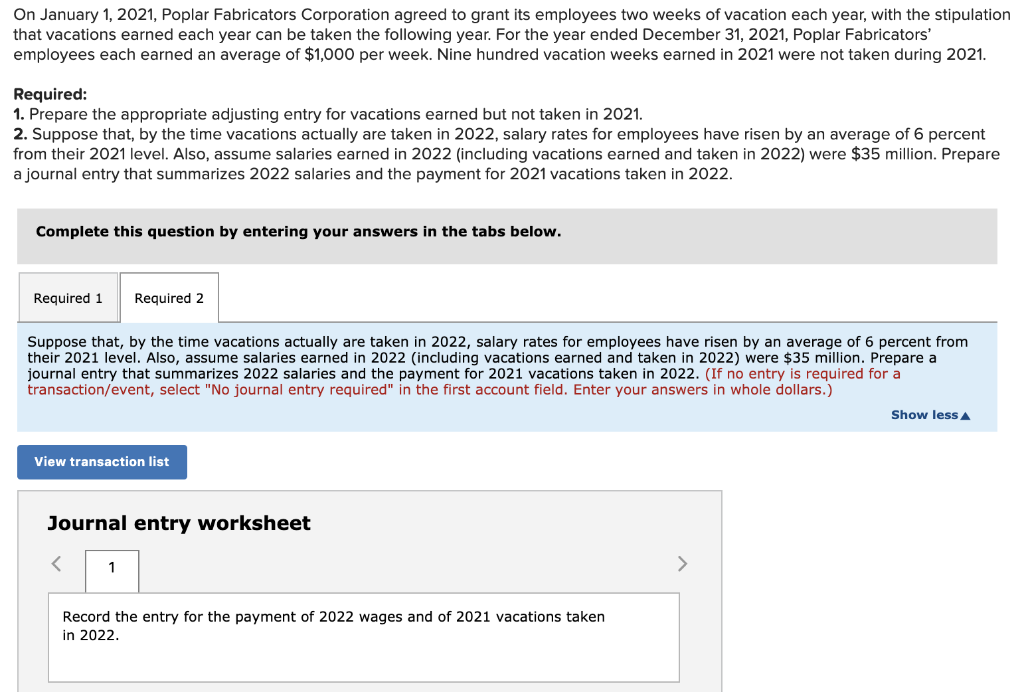 Solved On January 1, 2021, Poplar Fabricators Corporation