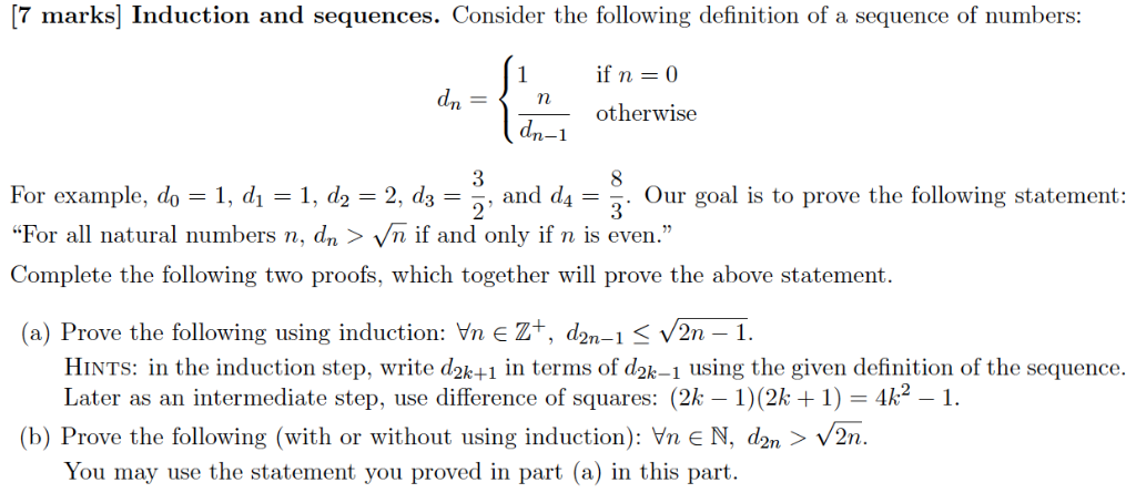 Solved [7 Marks Induction And Sequences. Consider The 