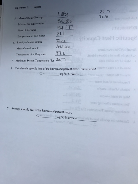 🎉 Specific heat capacity of metals lab report. EXPERIMENT 8. 20190111