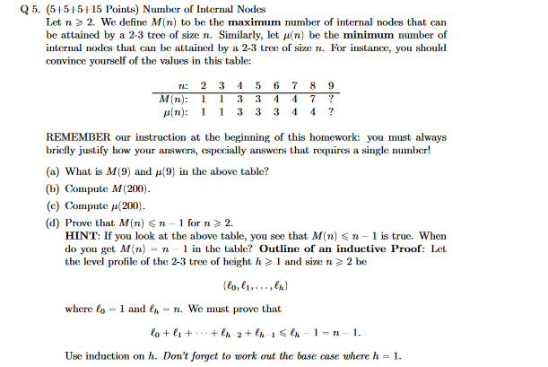 Solved 5. (5+5+5+15 Points) Number of Internal Nodes Let | Chegg.com