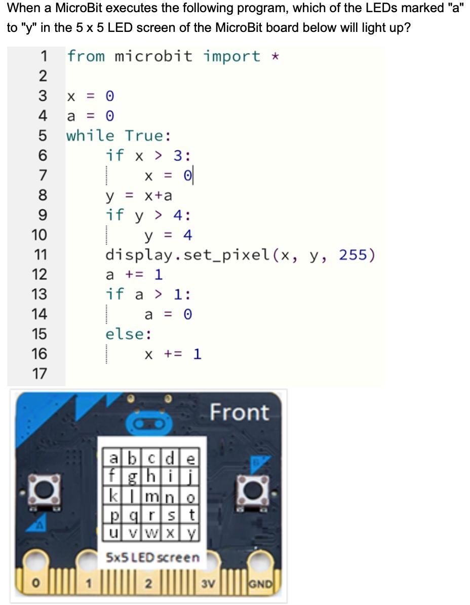 Solved When a MicroBit executes the following program, which | Chegg.com