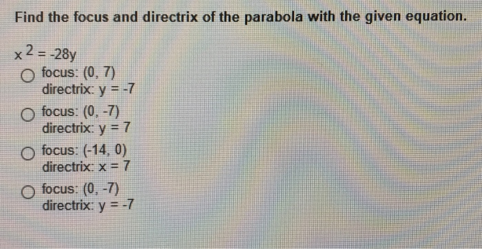 Solved Find The Focus And Directrix Of The Parabola With The | Chegg.com