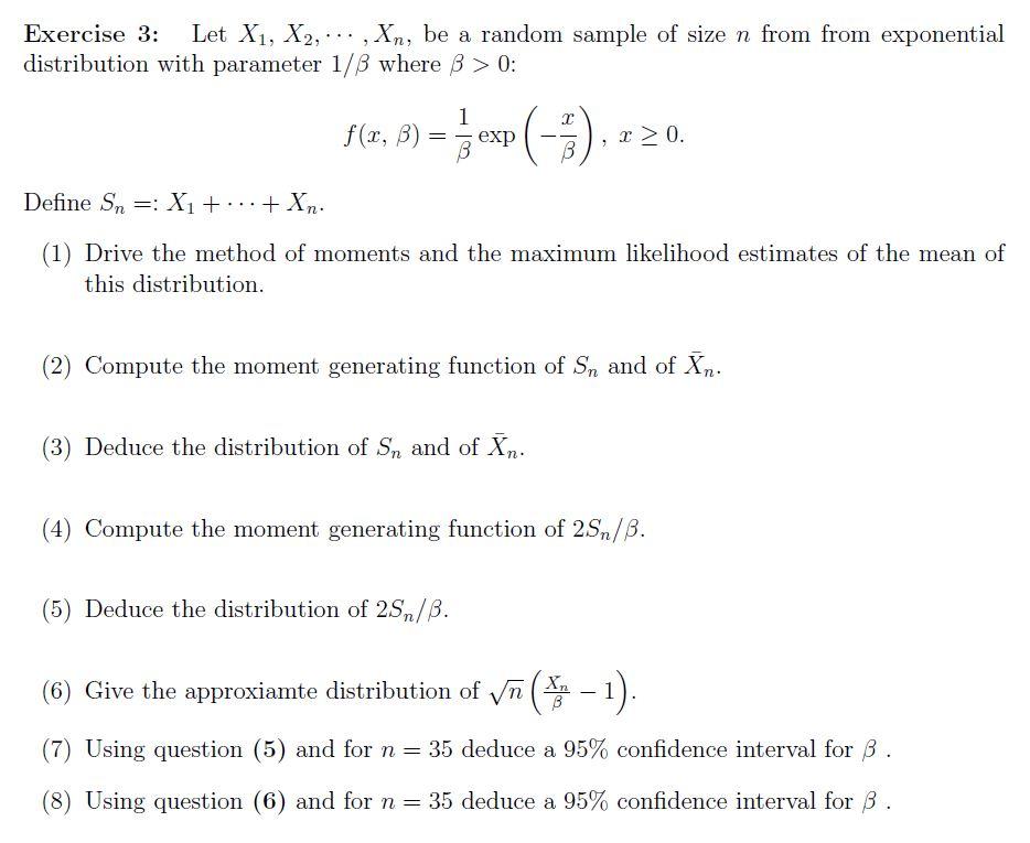 Solved Exercise 3 Let X1x2⋯xn Be A Random Sample Of