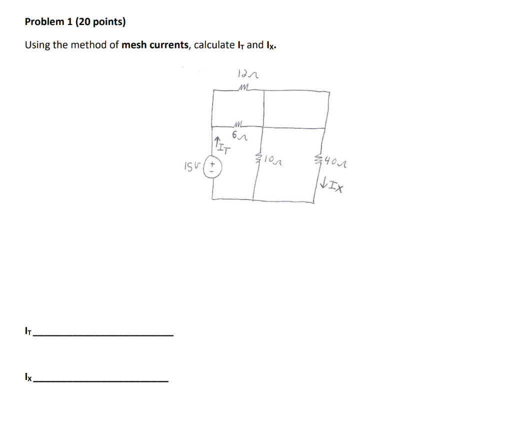 Solved Problem 1 (20 points) Using the method of mesh | Chegg.com