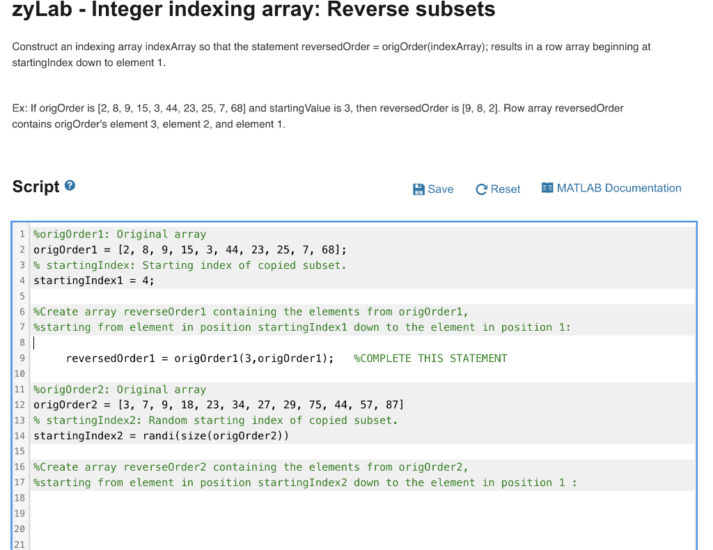 Solved Construct an indexing array indexArray so that the Chegg