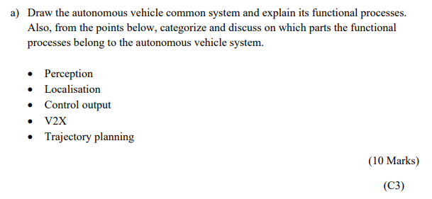 Solved a) Draw the autonomous vehicle common system and | Chegg.com