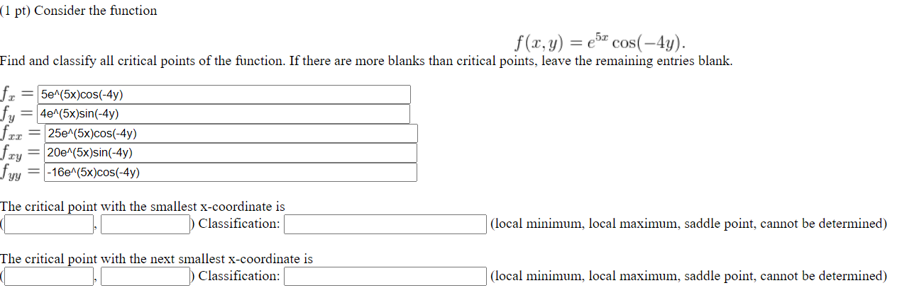 Solved (1 pt) Consider the function f(x, y) = (52 cos( - | Chegg.com