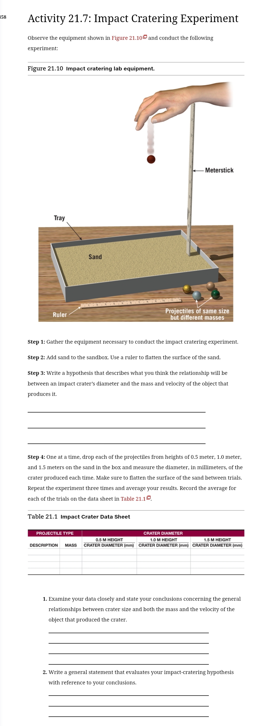 Solved - Section 21.7 (Impact Cratering Experiment) - | Chegg.com