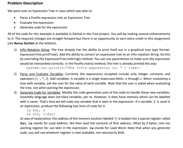 Solved Problem Description We went over an Expression Tree | Chegg.com