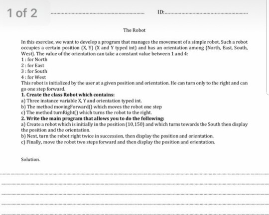 Solved 1 of 2 ID: The Robot In this exercise, we want to | Chegg.com