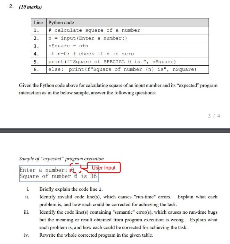 Solved 2. (10 marks) 3 Line Python code 1. # calculate | Chegg.com