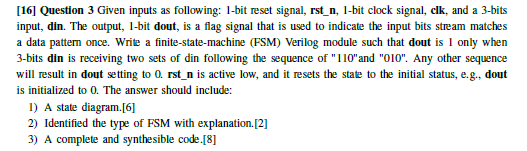 Solved [16] Question 3 Given Inputs As Following: 1-bit | Chegg.com