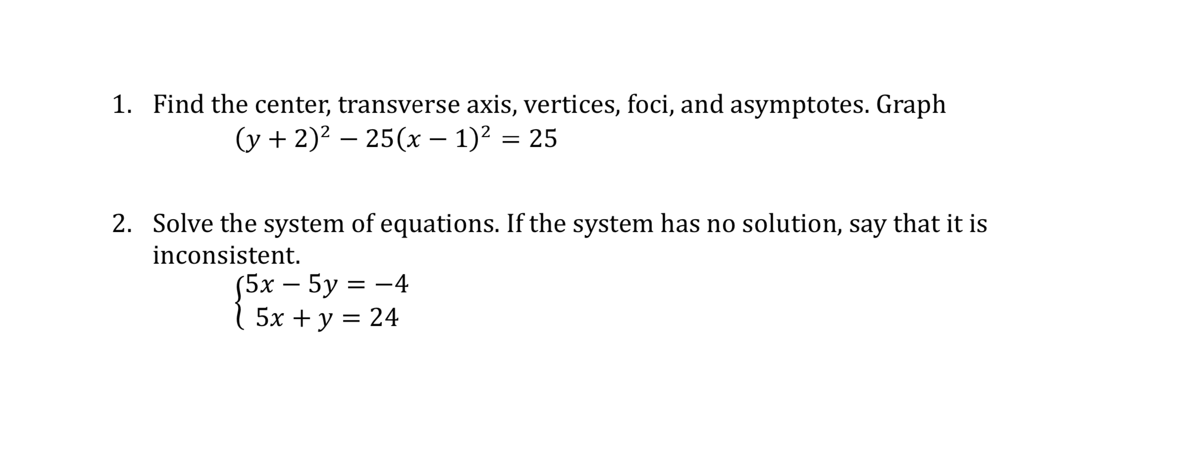 Solved Find the center, transverse, axis, vertices, foci, | Chegg.com
