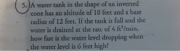 Inverted Cone Shape Base Solved 5.)A water tank in the shape of an inverted cone has | Chegg.com