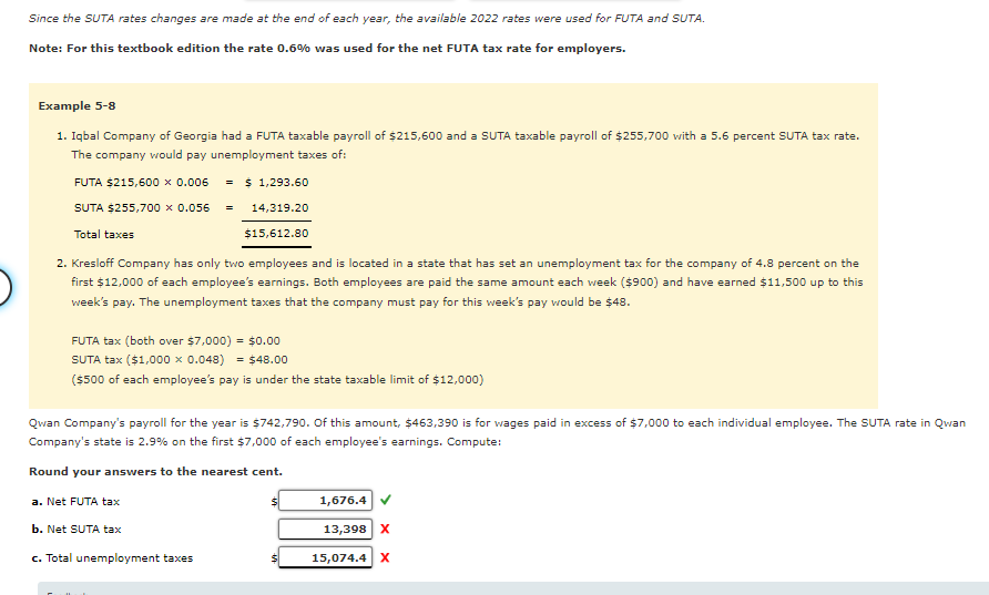 Solved Since the SUTA rates changes are made at the end of