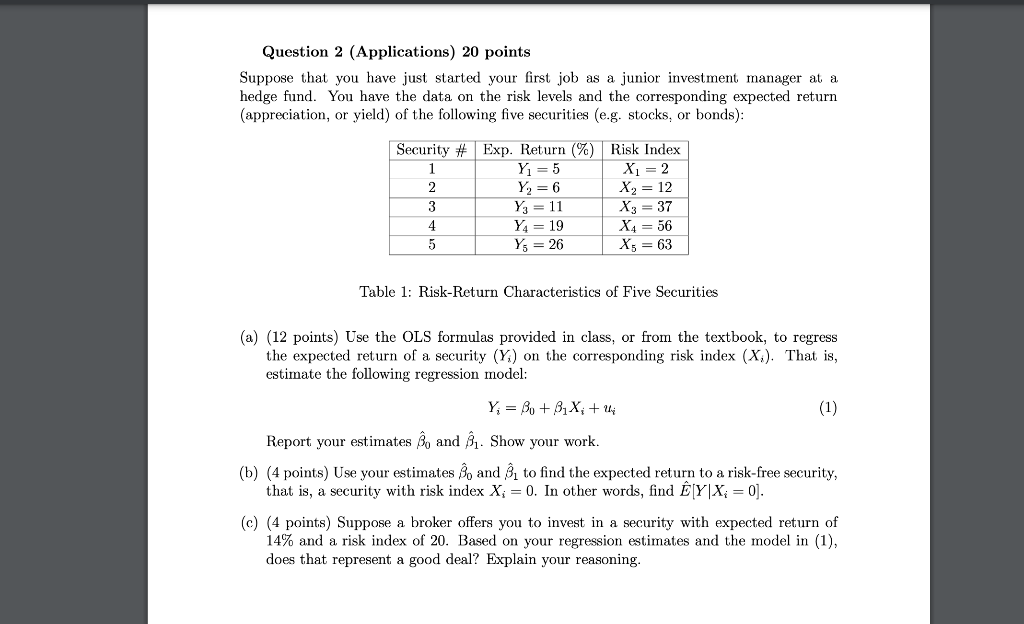 Solved Question 2 (Applications) 20 points Suppose that you | Chegg.com