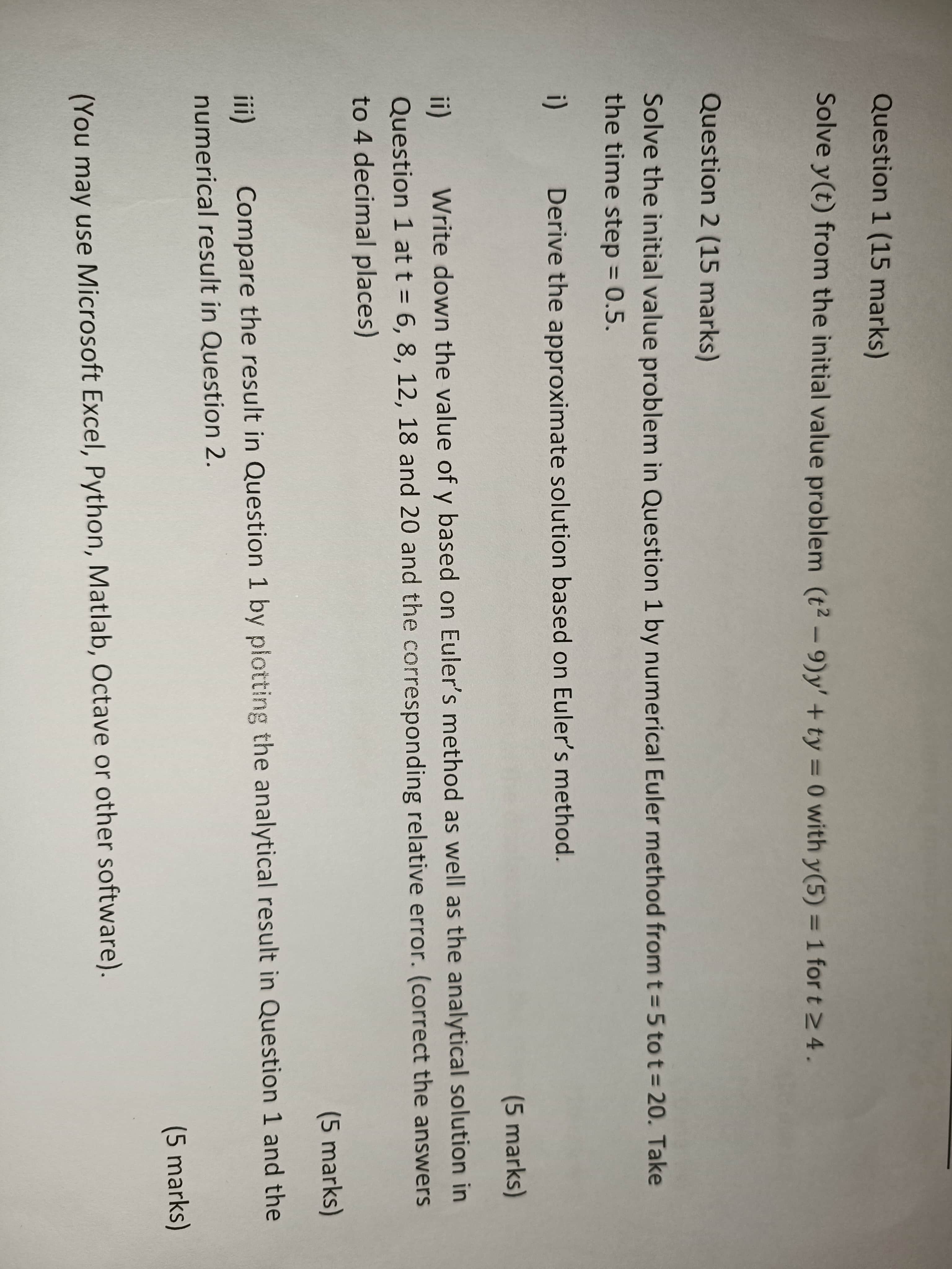 Solved Question 1 (15 marks) Solve y(t) from the initial | Chegg.com