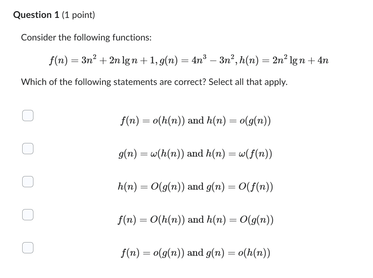 Solved Consider The Following Functions: | Chegg.com