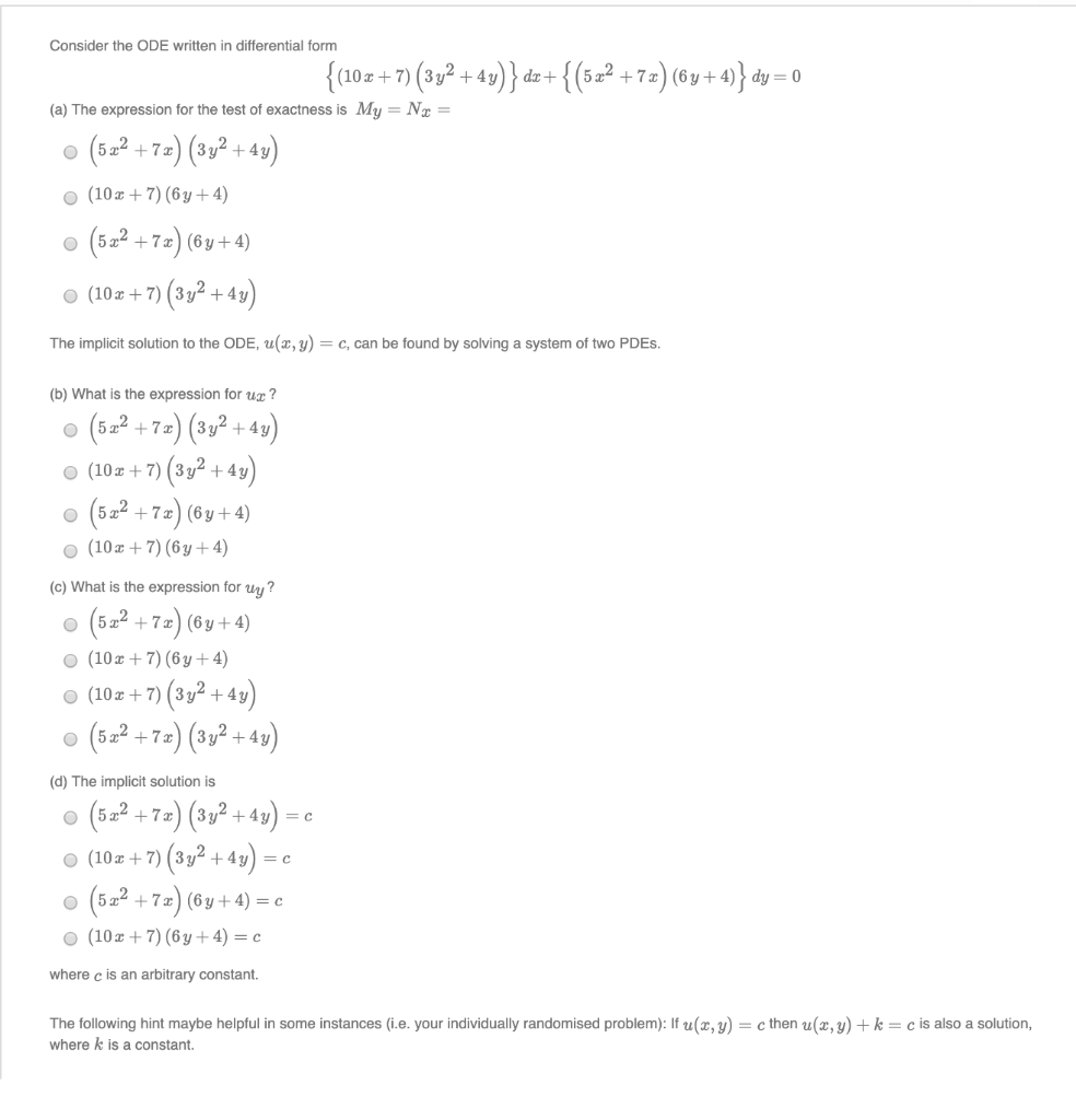 Solved Consider the ODE written in differential form {(10x + | Chegg.com