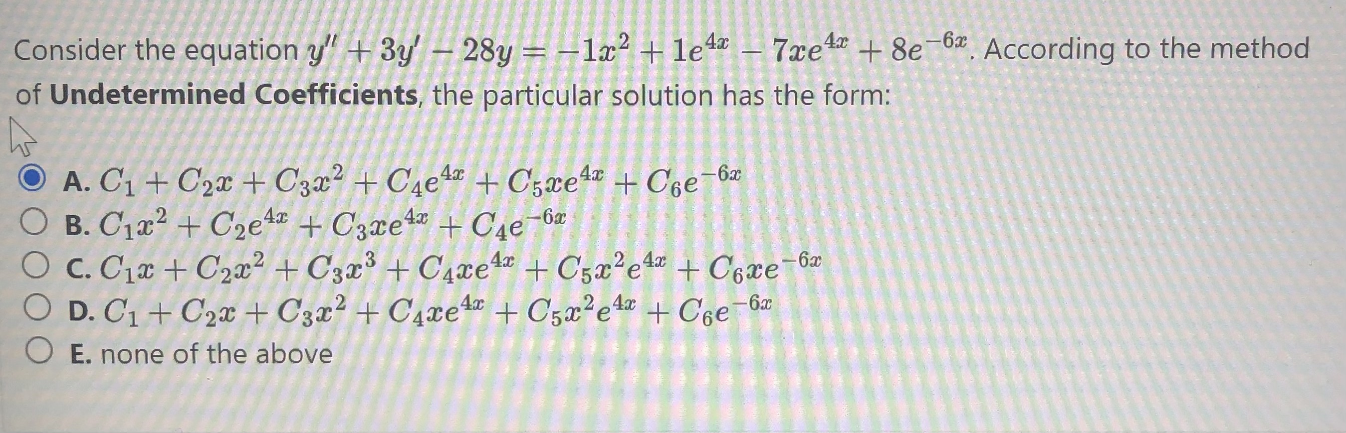 Solved Consider the equation y^('')+3y^(')-28 | Chegg.com