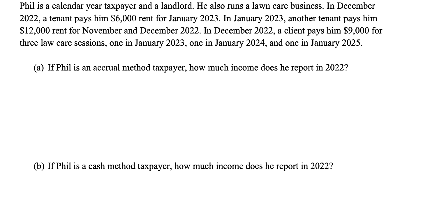 Solved Phil is a calendar year taxpayer and a landlord He Chegg com