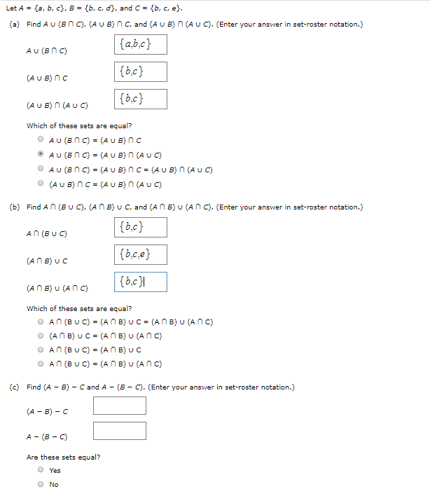 Solved Let A = {a,b,c}, B = {b, C, D), And C = {b, C, E}. | Chegg.com