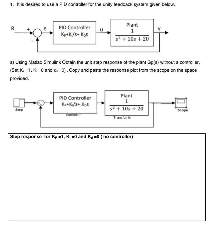 Solved 1. It is desired to use a PID controller for the | Chegg.com