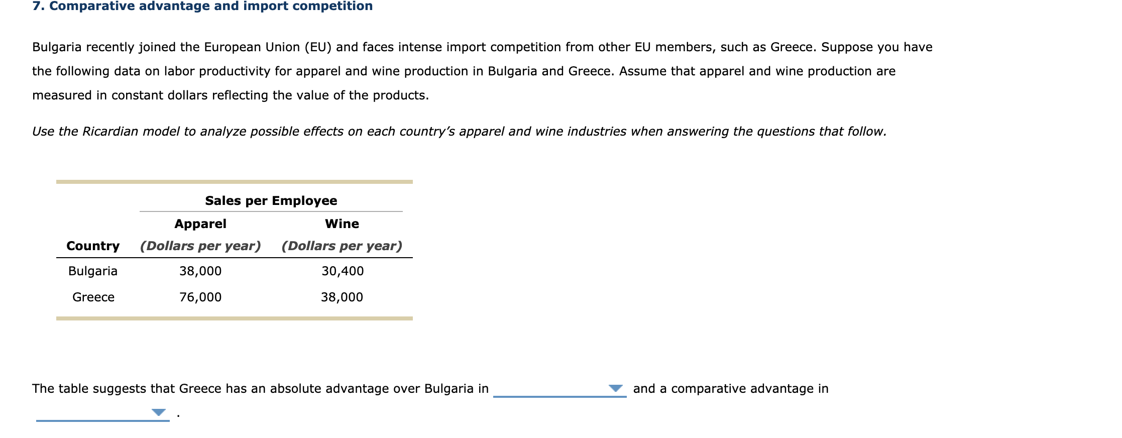 Solved 7. Comparative advantage and import competition | Chegg.com