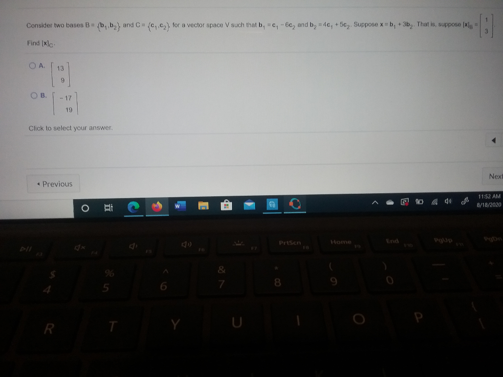 Solved Consider Two Bases B = { B) And C=C2) For A Vector | Chegg.com